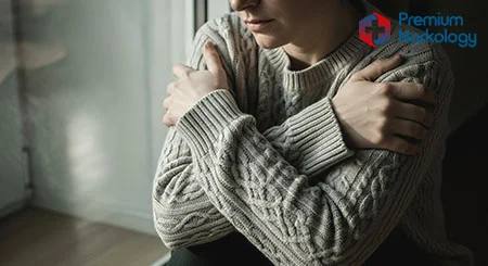 Девушка нервно обнимает себя